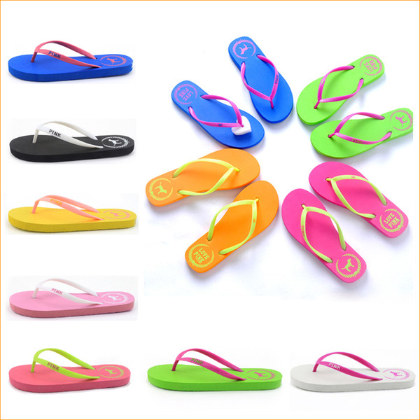 7 Colors Girls Love Pink Flip flops Sandals Candy colors Pink Letter Beach Slippers Shoes Summer Soft Beach Slippers