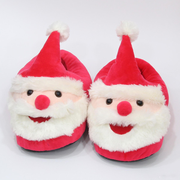 Baby Santa Claus Plush Slippers cartoon Full heel Soft Warm Household Winter flip flop for children Christmas Shoes 21cm