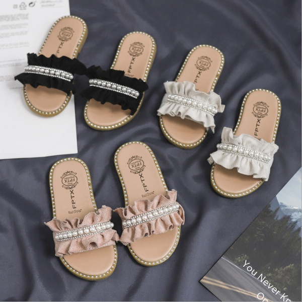 OBCANOE 2019 Girl Slippers with String of Beads for Decoration Kids Solid Color Cutety Adorable to Children Slip-free Comfortable