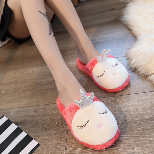 2019 Autumn/winter New Round Head Flat Bottom Home Shoes Indoor Non-slip Slippers Women's Warm Plush Cotton Slippers 36-41 Size