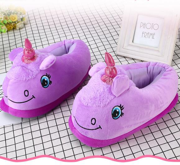 Warm Cotton Winter Women Home Slippers Soft Cartoon Unicorn Indoor Non-slip House Slippers Girls Cute Shoes Footwear 2pairs/4pcs