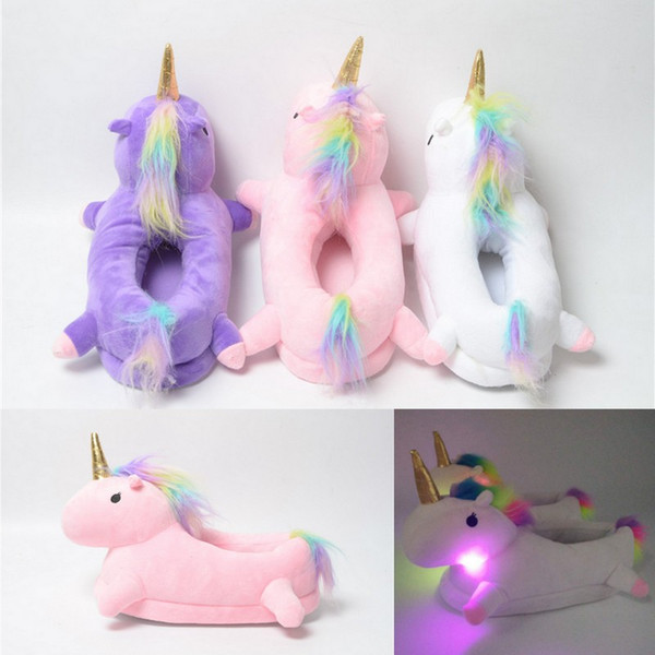 Toddler Unicorn Light Warm Home Plush Slippers Half Heel LED Kids Indoor Shoes Winter Floor Shoes Unique Christmas Gift