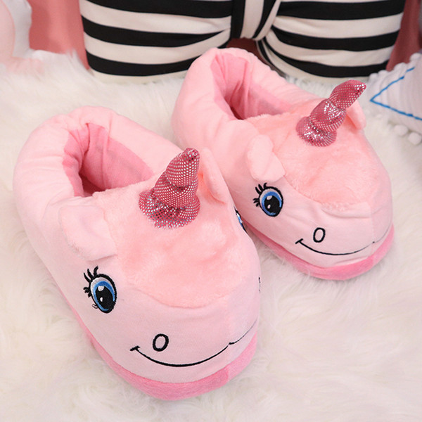 Warm Cotton Winter Women Home Slippers Soft Cartoon Unicorn Indoor Non-slip House Slippers Girls Cute Shoes Footwear 2pairs/4pcs