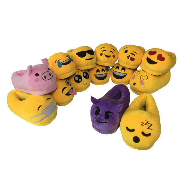 Halloween Christmas Gifts Emoji Slippers Cartoon Plush Shoes QQ Expression Children Slippers Winter Emoji Adult Sandals EMS Shipping