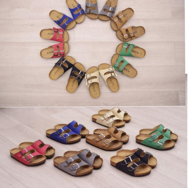 Kids Beach Summer Sandles Flip-flops Cork Beach Sandals Antiskid Slippers PU r Slippers Casual Slippers Sandalias 7 color KKA1629