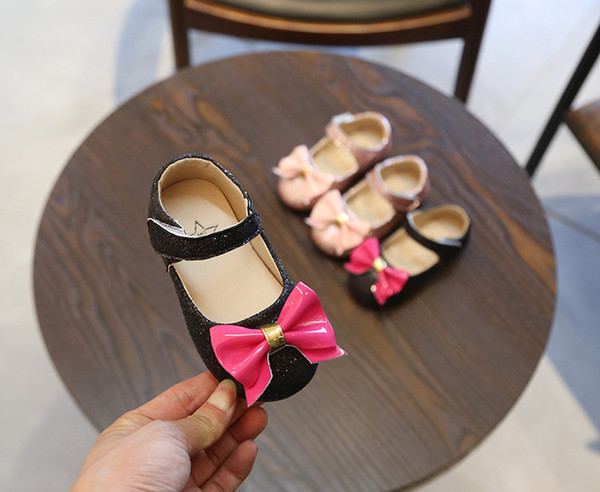 2019 spring and summer new girls bow princess shoes tide Korean children's soft bottom baby show small leather shoes