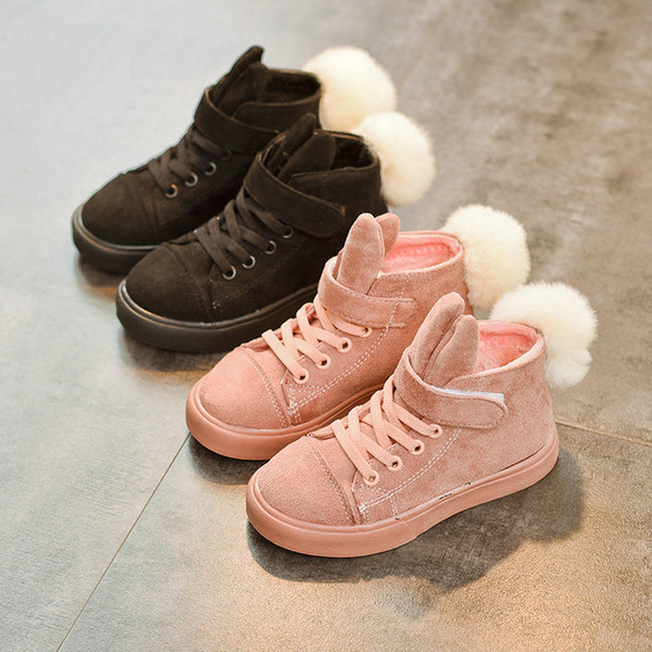 New girl boots winter cotton-padded shoes British style with velveteen children rabbit ears sports warm shoes tide shoes