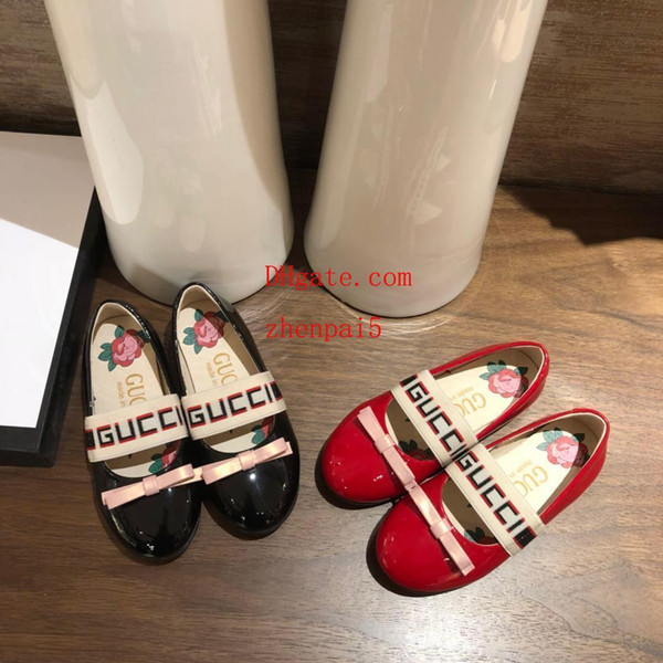 kids shoes Spring Elegant Rivet Bow Princess shoes Patent Leather Kids Low-heeled chaussures enfants Letter printing Sandals F-f7