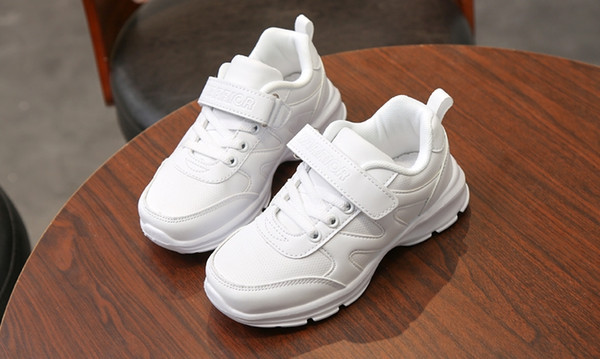 New Arrive Children's shoes white shoes sneakers 2018 autumn and winter pu leather running boys and girls white students school shoes.