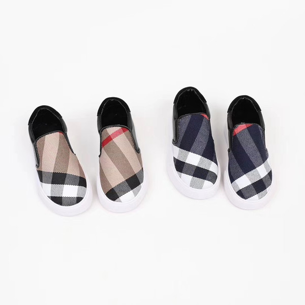 A Girl Concise Canvas Shoes 2018 New Pattern Tide Brand Casual Fashionable Soft Bottom Autumn Kids Plaid Single Shoes Slip On