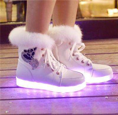 2015 Winter Big Children Big Girl Student Shoe Led Boots USB Charge 2 Colors White Black Size 35-40