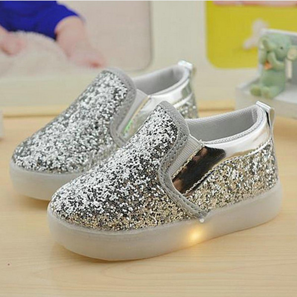 Baby Girls boy LED Light Shoes Toddler Anti-Slip Sports Boots Kids Sneakers Children Cartoon Sequins PU Flats size 21-30