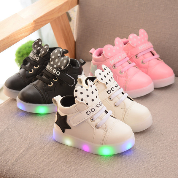 Wholesale cheap casual children toddler shoes flats light ups pu leather sneaker shoes boy girl cute dot letter shoes for kids EU size 21-30