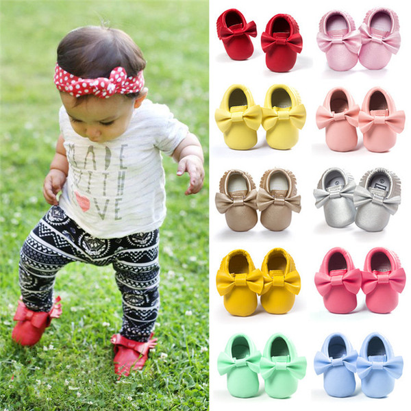 Baby shose Soft PU Leather Tassel Moccasins Baby First Walker Toddler Bow Fringe Tassel Shoes Moccasin 19 colors stock toddler shoes A0163