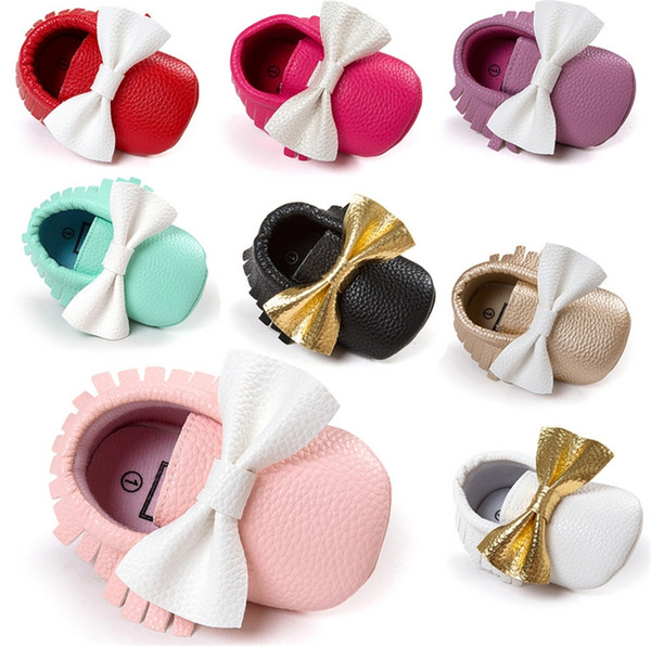 New Baby shoes Manual soft bottom bow color matching tassel toddler shoes Baby First Walkers A0168