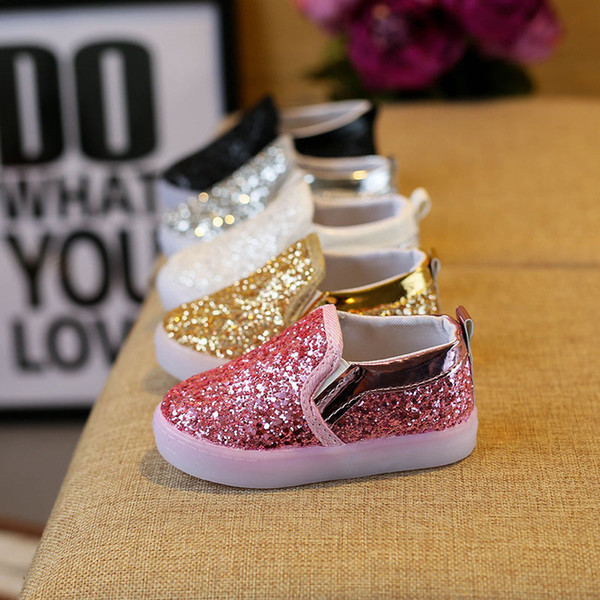 New Children slides shoes Korean sequin LED Kids Sneakers baby Shoes For Girls Childrens Casual Shoes Fashion Footwear A603