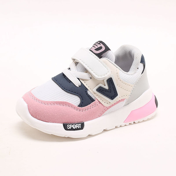 New Spring Autumn Children Shoes Pink+Gray Breathable Comfortable Kids Sneakers Boys Girls Toddler Shoes Baby Size21-25