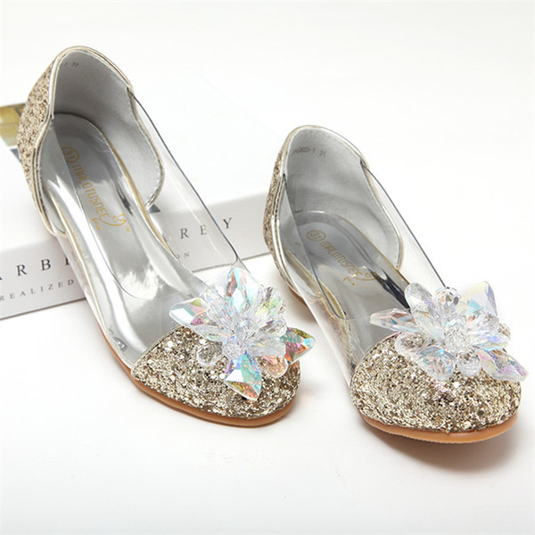 Child Crystal Glitter Flats Little Kid Low Heeled Pumps Big Girl Pageant Wedding Bridesmaid Dance Princess Dress Shoes