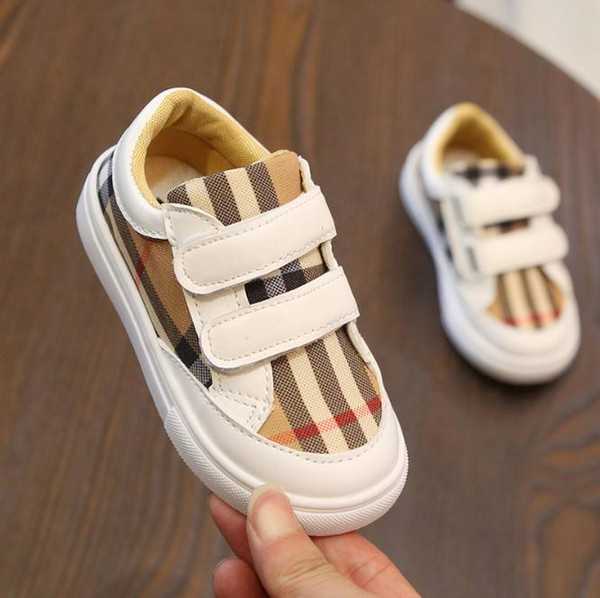 Toddler girl shoes Grid Spring autumn skid shoes Hook & Loop Casual kids canvas loafers boys sneakers sport black white