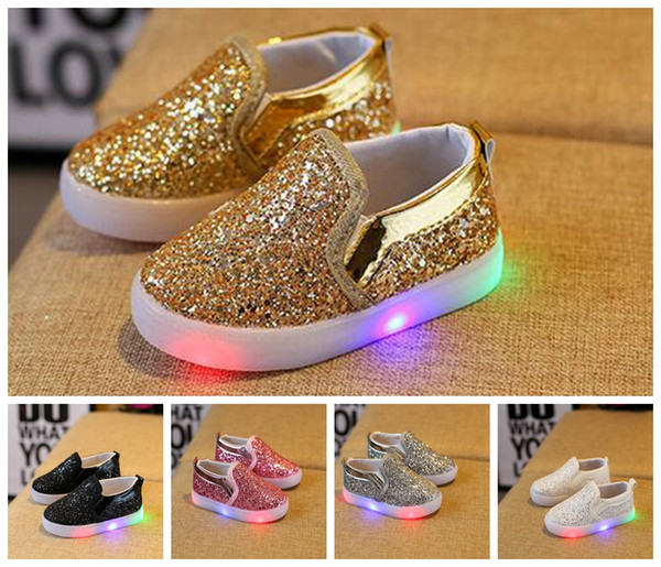 Kids Glowing Sneakers Baby Girls Boys LED Light Shoes Toddler Anti Slip glitter Sequins Sports Casual Shoes