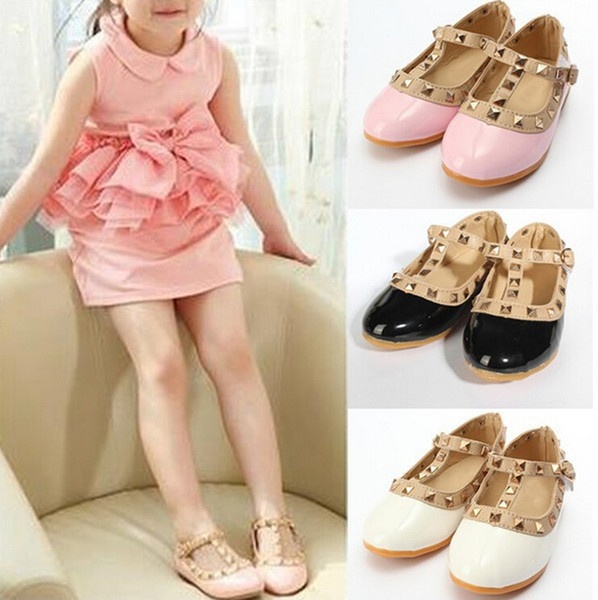 Free Shipping 2015 summer children girls baby kids sandals Princess Shoe leather shoes tendon end rivet children shoes 4 Colors 2-12 Years