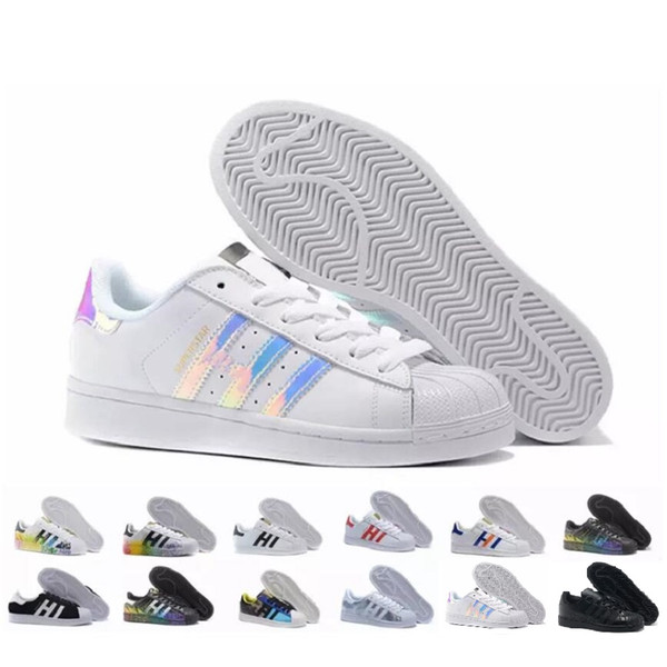 2018 Superstar White Hologram Iridescent Junior Gold Superstars Sneakers Originals Super Star Women Men Sports Casual Shoes 36-44