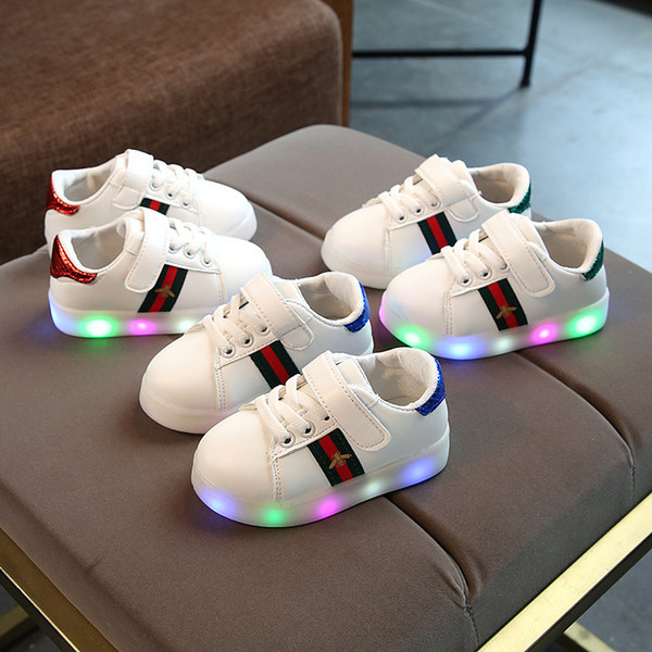 Children LED embroidery bee Shoes Kids Casual Luminescence Shoes Colorful Glowing Baby Boys Girls Sneakers USB Charging Light up Shoes C5224