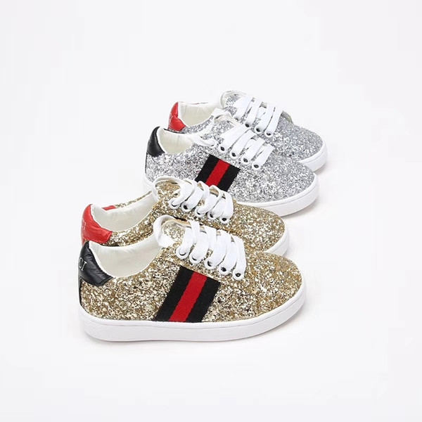 A 2018 New Spring Autumn Fashion Sneakers For Kids Glittering golden and silver Personality Tide Children Unisex Shoes Designer Brand