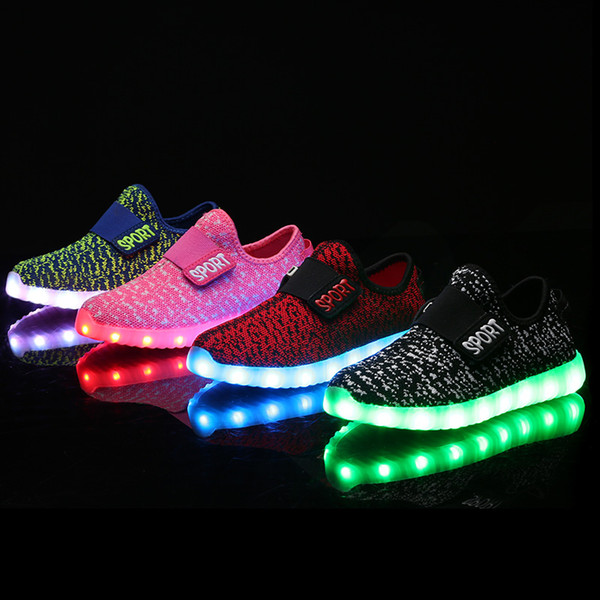 USB Kids LED Shoes Summer Mesh Fashion LED Sneakers Children's Breathable Sport Lighted Luminous Boys Girls Shoes YZX