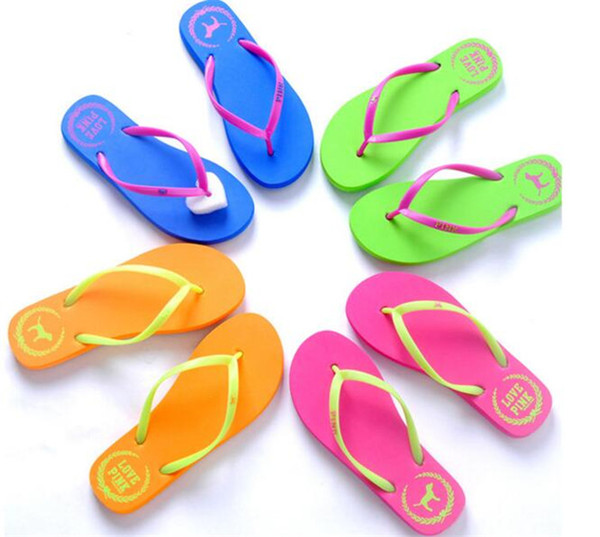 5 Colors Girls Pink Flip Flops Love Pink Sandals Pink Letter Beach Slippers Shoes Summer Soft Beach Slipper Y152