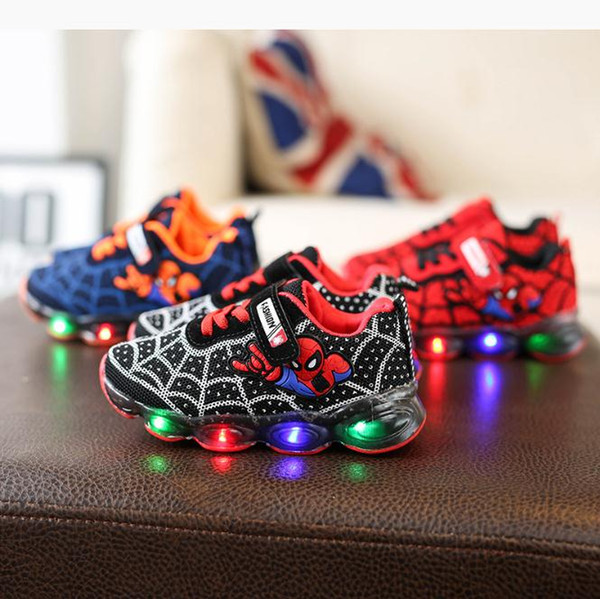 Fashion Spider man Kids Shoes with Light Air Cushion Damping Children Luminous Sneakers Boy Girl Led Light Shoes