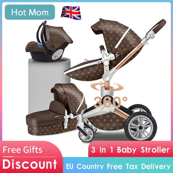 Hot mom ISOFIX interface car seat 3in1 PU baby stroller 87cm high landscape can sit reclin Lightweight baby strollers 2019