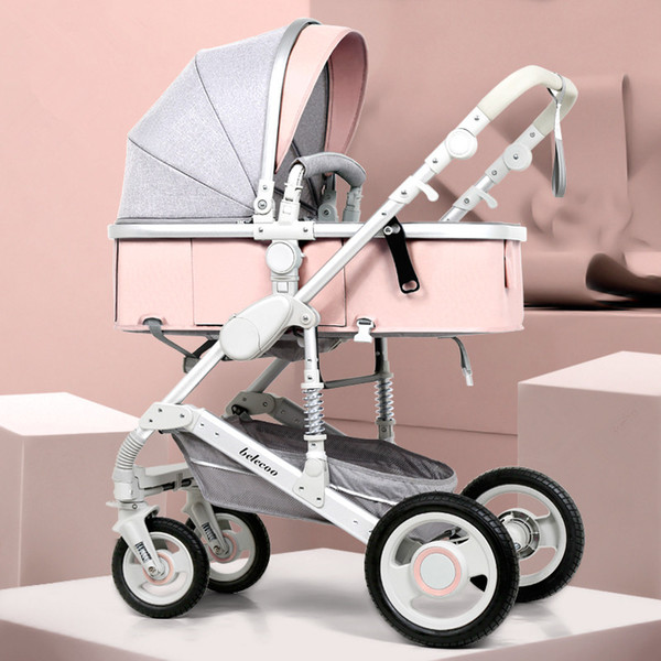 Adjustable Lightweight Luxury Baby Stroller 3 in 1 Portable High Landscape Reversible Stroller Hot Mom Pink Travel Pram