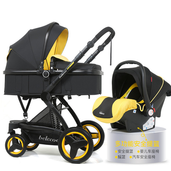 High Landscape Baby Stroller 3 in 1 Hot Mom Baby Stroller Luxury Travel Pram Carriage Basket Car seat and 5 Gifts