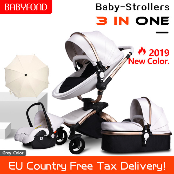 Free ship ! Leather 3 in 1 Baby stroller two-way suspension 2 in 1 Stroller EU safety Car Seat newborn Bassinet send umbrella