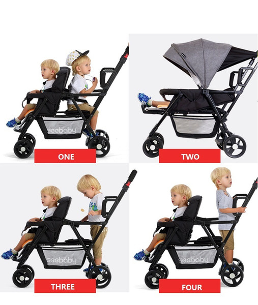 Seebaby Fold Twins Baby Stroller Double Pram Two Seat Can Stand/Sit Fit Newborns Baby and Children Carriage Pushchair Load 130kg