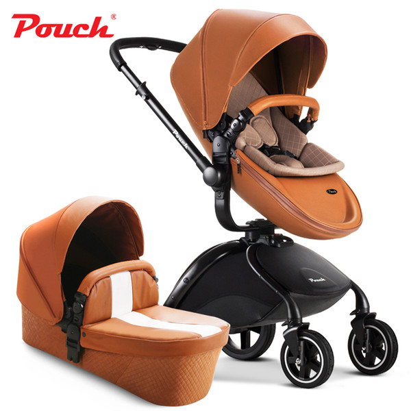 Wholesale- Luxury PU Leather Stroller 2 in 1 / 3 in 1 Stroller Puchair + Independent Sleeping Basket+ Safety Car Seat, Baby Pram Buggy