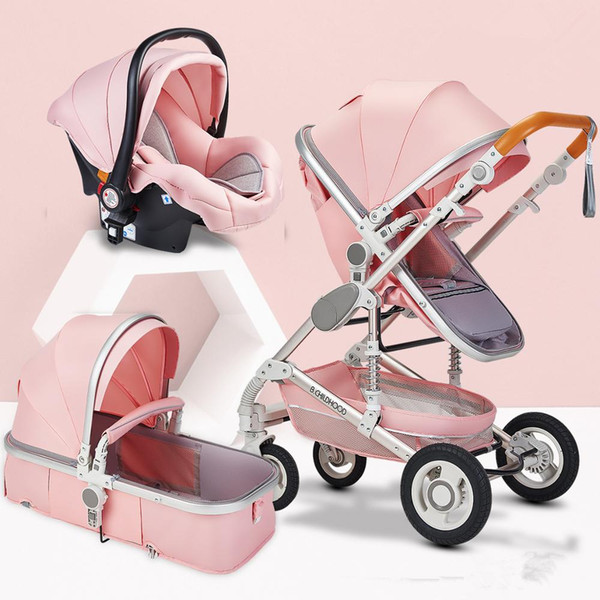 High Landscape Baby Stroller 3 In 1 Hot Mom Pink Stroller Luxury Travel Pram Carriage Basket Baby Car Seat and Trolley