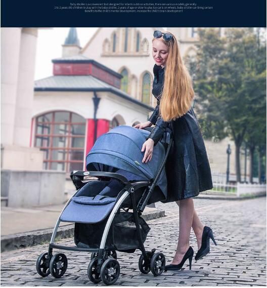 Strollers High-view baby stroller can sit on a reclining bi-directional shock absorber child folding trolley baby stroller