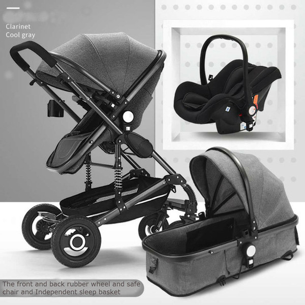 High landscape 3 in1 stroller Seated reclining two-way folding baby stroller Newborn stroller Safety seat baby basket