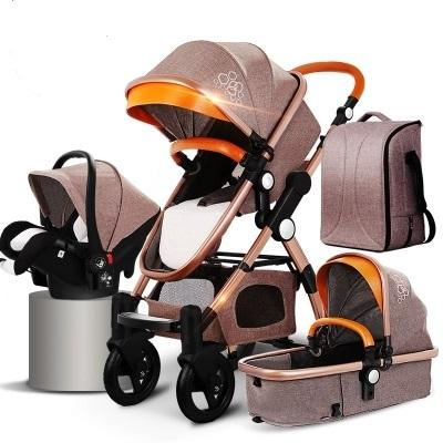 4 in 1 Gold Baby Stroller With Mammy bag Higher Land-scape Baby Stroller Portable Folding Pram for Newborn to Preschool Luxury Carriage