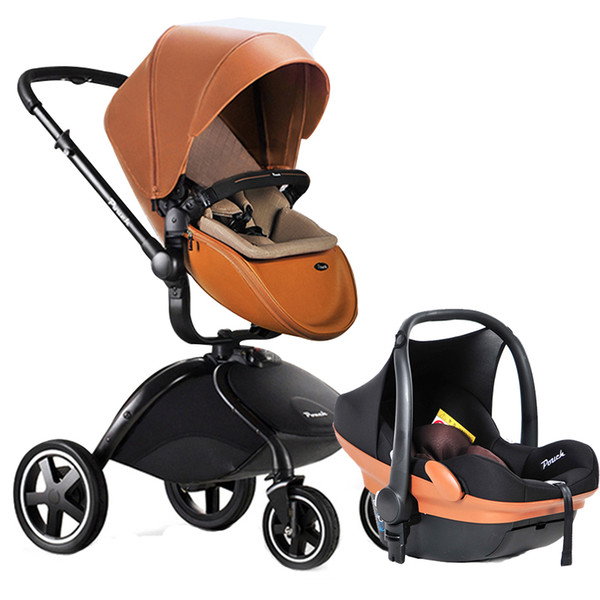 POUCH leather baby stroller and car seat 2 in 1 baby carriage send gifts