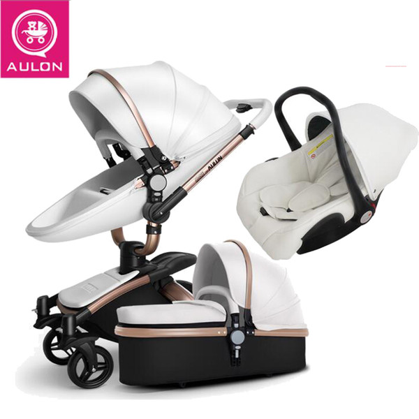 Aulon baby stroller 3 in 1 baby stroller pu leather can sit and lie four seasons winter Russia free shipping