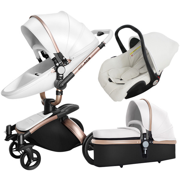 Newbornbaby strollerNew type Egg type High landscape Lightweight Folding shock Safety seats 3in 1 Doll stroller Baby clothes luxury leather