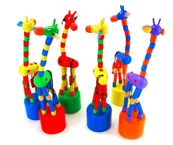 Colorful Wooden Blocks Rocking Giraffe Toy For Baby Stroller Toddler Kids Educational Dancing Wire Toys Kids Pram Accessories