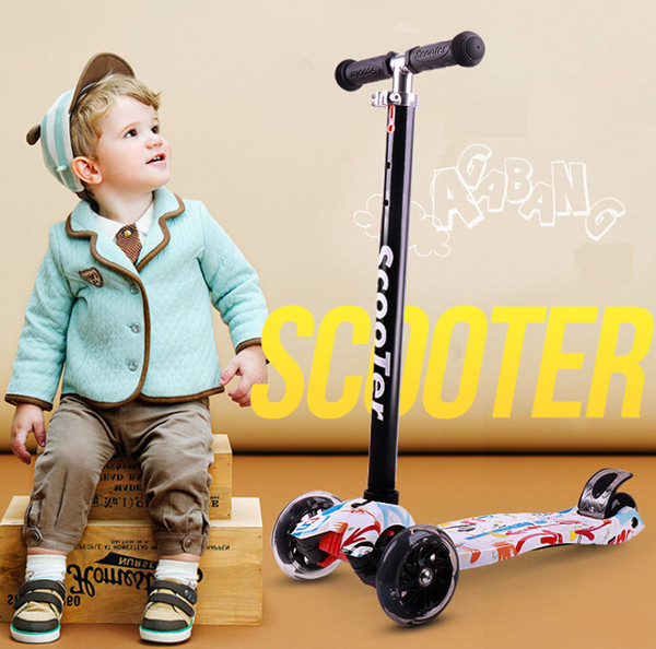 Free shipFactory Outlet Graffiti children scooters 3-6-14 year-old flash four wheel three-wheeled baby carriage Child Stroller Baby carriage