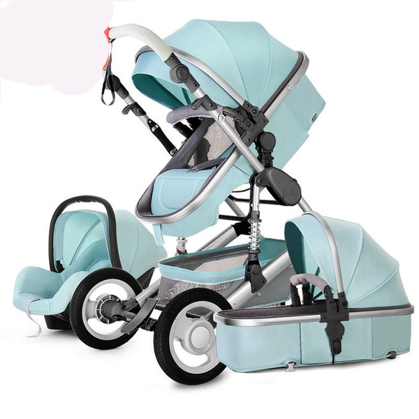 Luxury Baby Stroller 3 in 1 High view Pram foldable pushchair bassinet&Car Seat