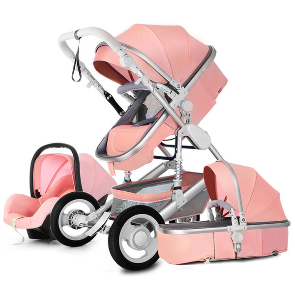 High Landscape Baby Stroller 2pcs Set with Basket Absorption Newborns Stroller Folding Can Sit Can Lie kinderwagen