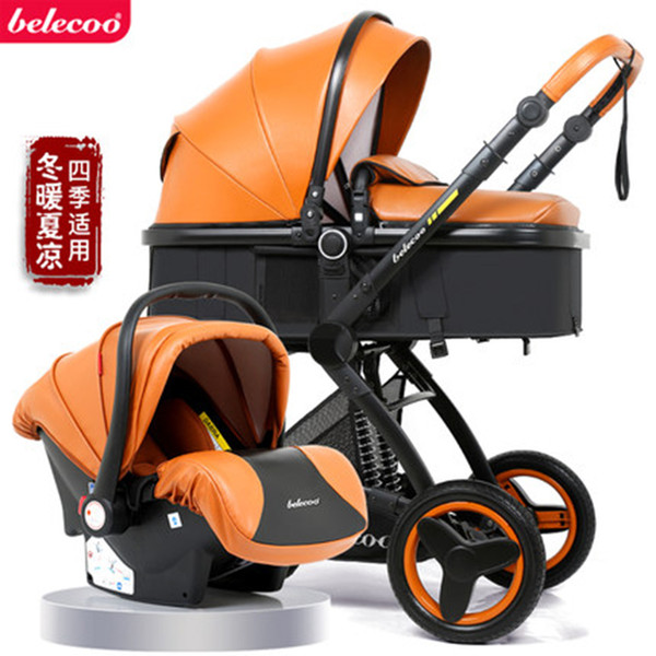 Belecoo baby stroller 2018 new design PU leather build plus basket 3 in 1 can be a variety of adjustment