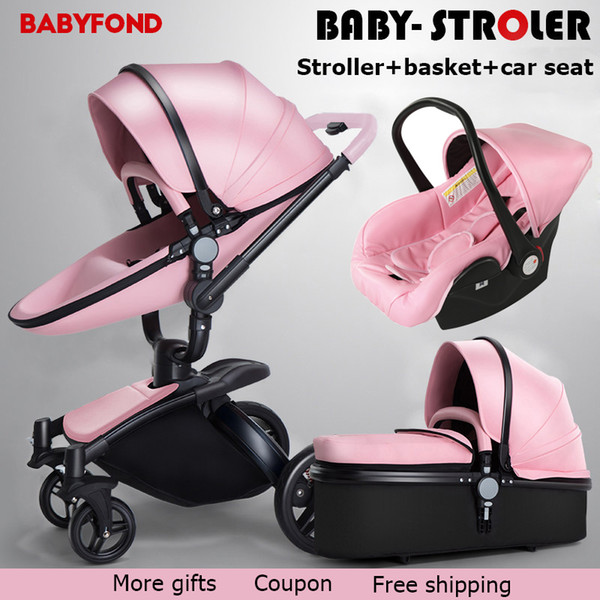 Aulon 3 in 1 baby stroller folding two-way push luxury high landscape baby carriage with comfortable car seat trolley babyfond